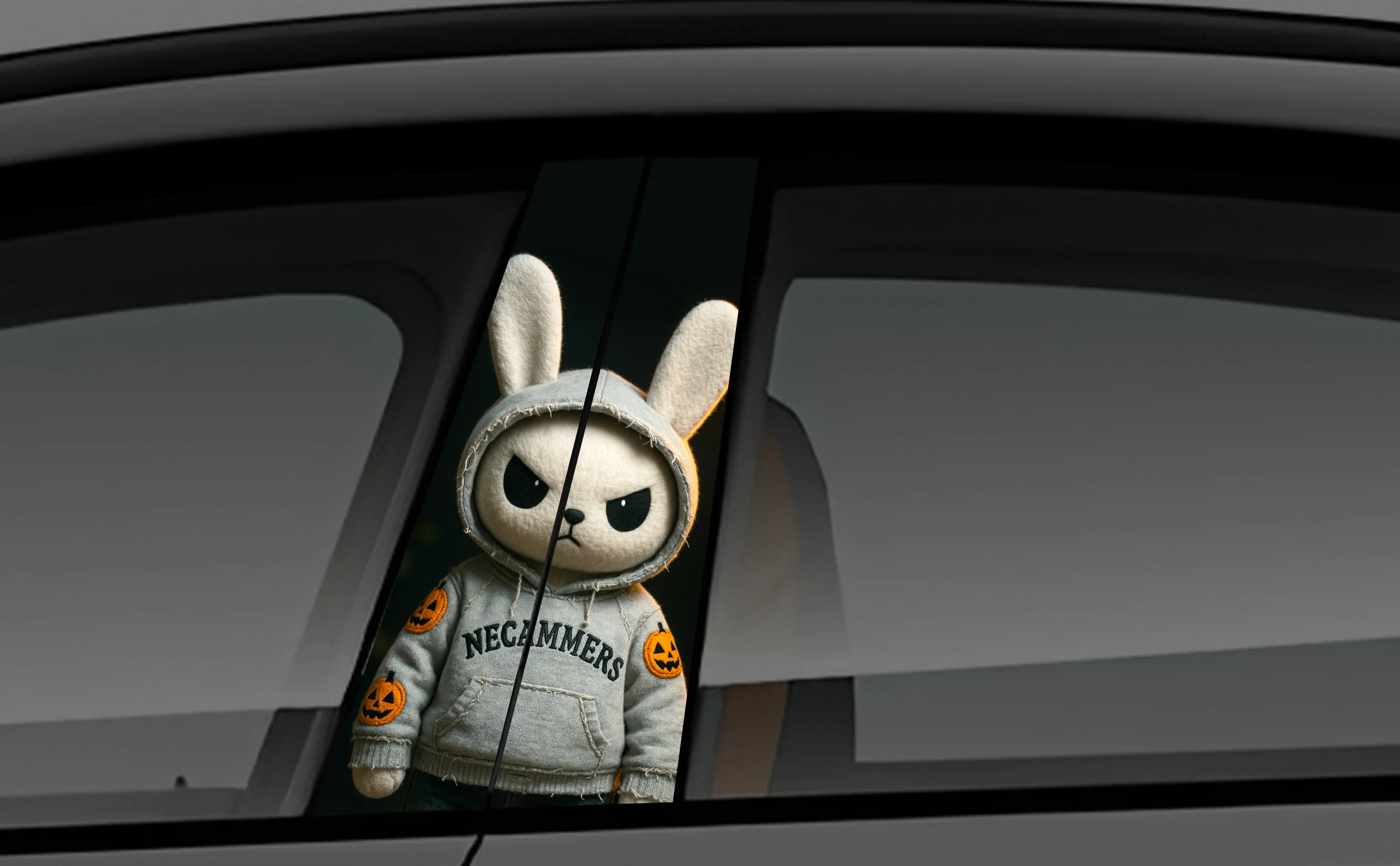 Grumpy Jack Bunny Window Pillar Wrap for Cars